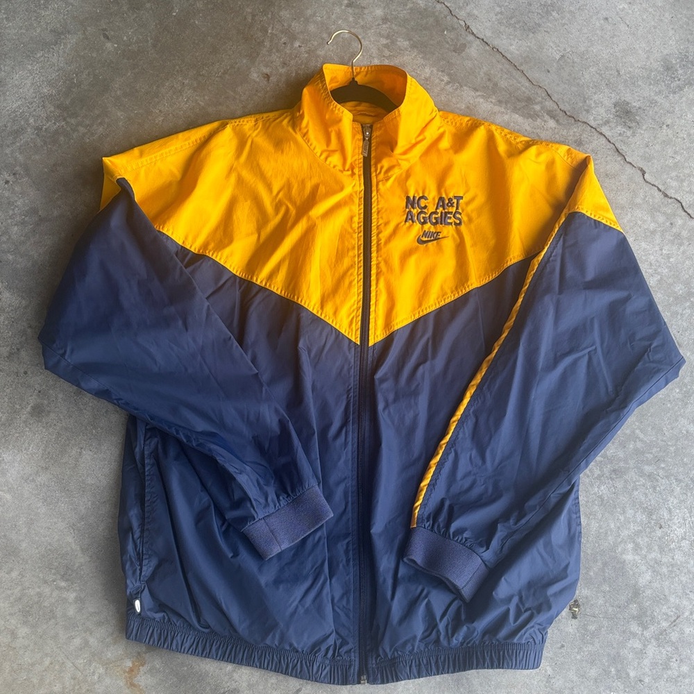 Vtg NIKE NC A&T AGGIES Yellow and Blue Windbreaker Jacket, Size XXL